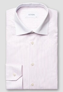 Eton Signature Twill Organic Cotton Duo Stripe White Collar Overhemd Licht Roze