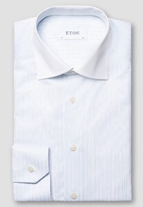 Eton Signature Twill Organic Cotton Duo Stripe White Collar Shirt Light Blue