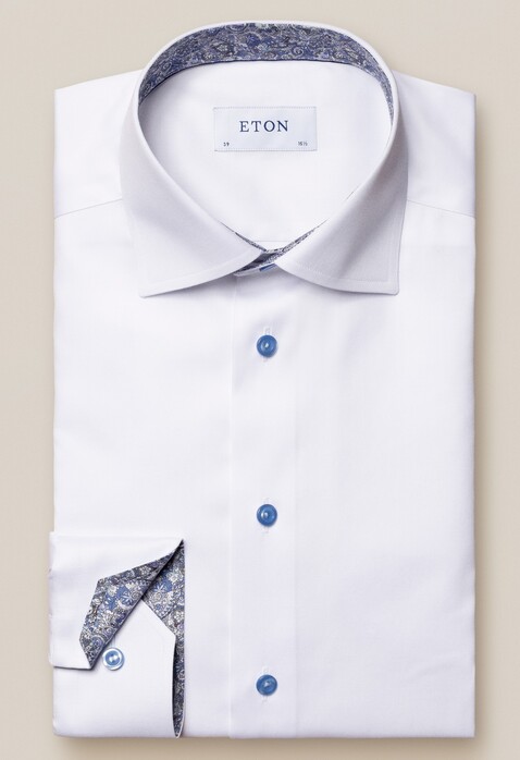 Eton Signature Twill Paisley Detail Overhemd Wit
