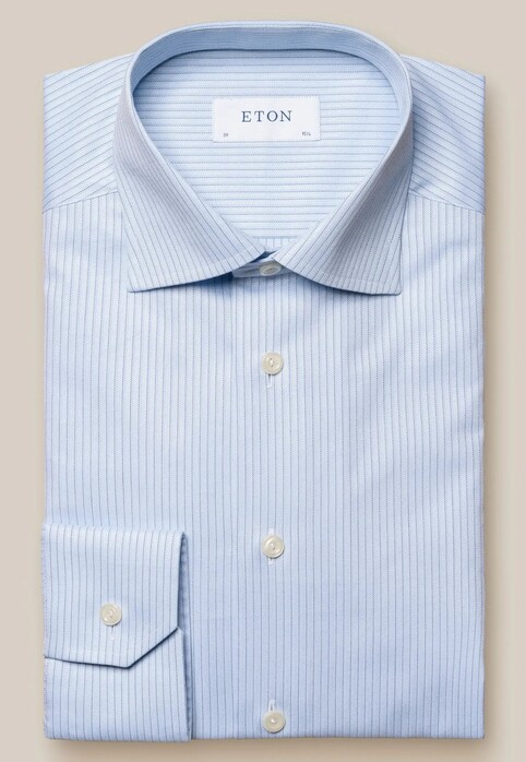 Eton Signature Twill Subtle Texture Fine Stripe Shirt Light Blue