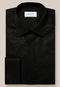 Eton Signature Twill Swarovski Crystals Mother of Pearl Buttons Shirt Black