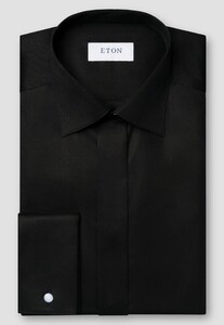 Eton Signature Twill Tuxedo Shirt French Cuffs Hidden Button Placket Overhemd Zwart