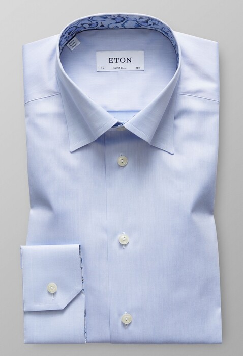 Eton Signature Twill Uni Contrast Overhemd Licht Blauw