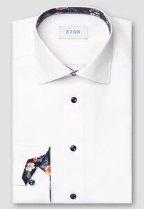 Eton Signature Twill Uni Organic Cotton Subtle Floral Contrast Fabric Shirt White