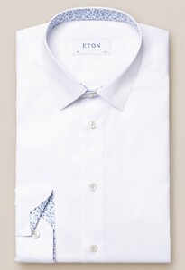 Eton Signature Twill Uni Subtle Floral Contrast Detail Overhemd Wit