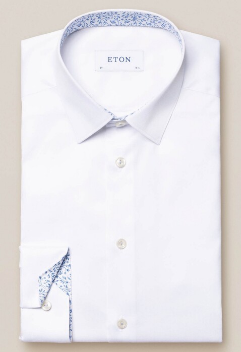 Eton Signature Twill Uni Subtle Floral Contrast Detail Overhemd Wit