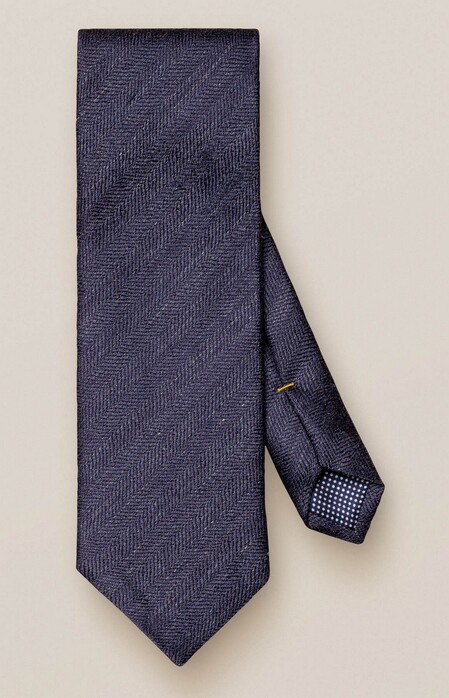 Eton Silk Linen Herringbone Tie Navy