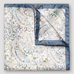 Eton Silk Twill Weave Multi Paisley Pattern Pocket Square White-Blue-Green