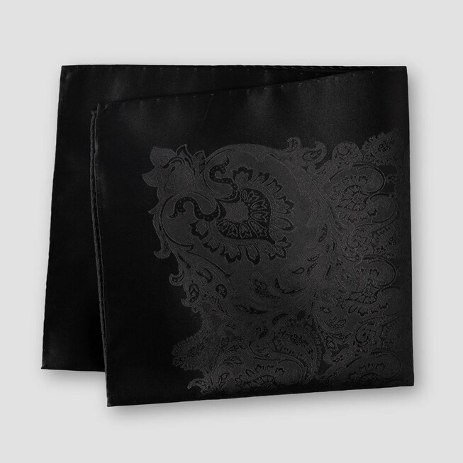 Eton Silk Woven Paisley Pocket Square Black