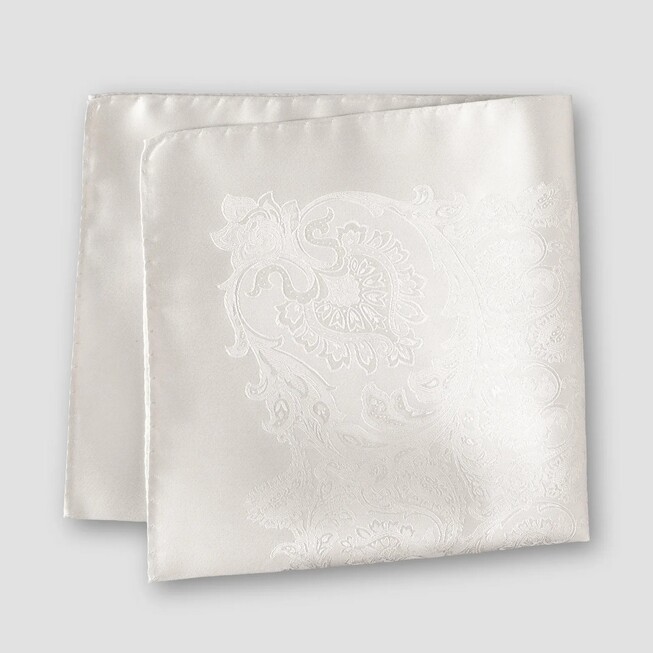 Eton Silk Woven Paisley Pocket Square Silver