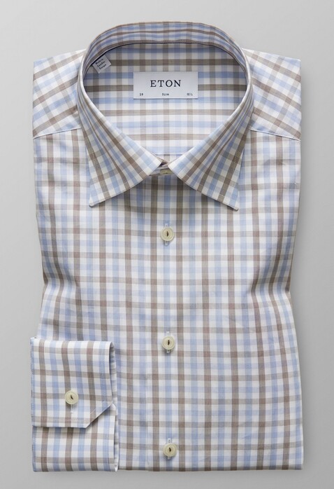 Eton Slim Button Under Check Overhemd Diep Bruin