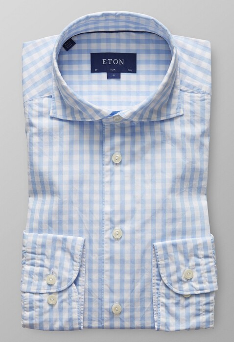 Eton Slim Check Shirt Light Blue