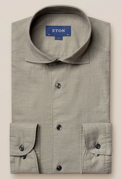 Eton Slim Cotton Silk Overhemd Donker Groen Melange