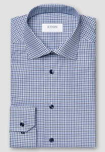 Eton Slim Cutaway Fine Twill Cotton Duo Color Check Overhemd Donker Blauw