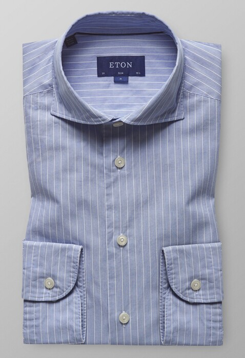 Eton Slim Fine Line Extreme Cutaway Overhemd Pastel Blauw