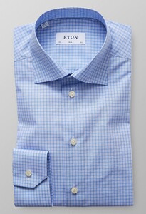 Eton Slim Fit Fine Check Overhemd Pastel Blauw