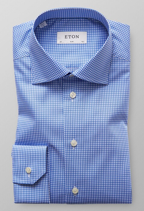 Eton Slim Fit Mini Check Cutaway Overhemd Diep Blauw