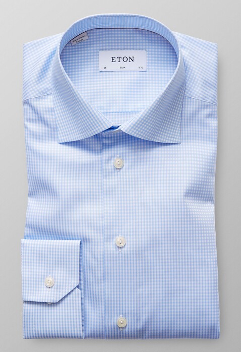 Eton Slim Fit Mini Check Cutaway Shirt Light Blue