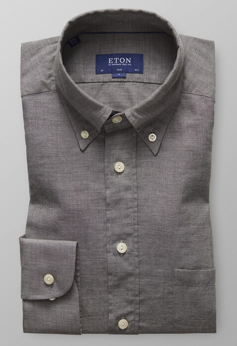 Eton Slim Flannel Shirt Extra Dark Grey Melange