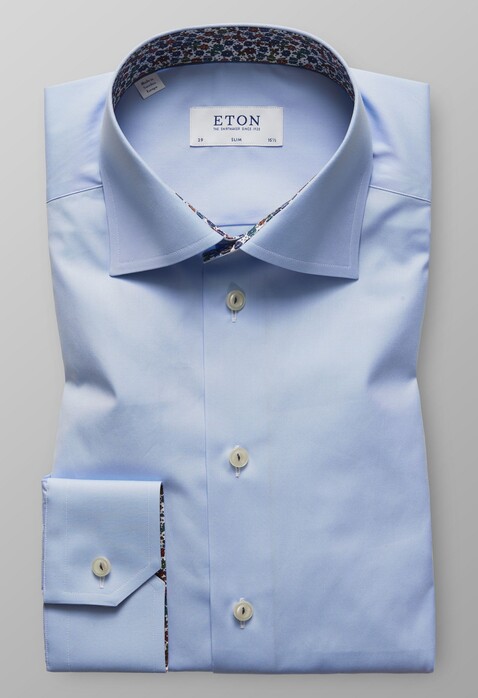 Eton Slim Floral Contrast Overhemd Licht Blauw