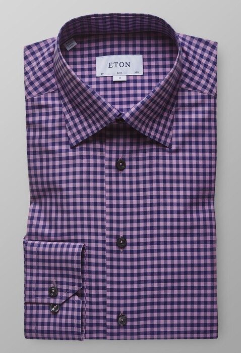Eton Slim Gingham Check Overhemd Warm Roze
