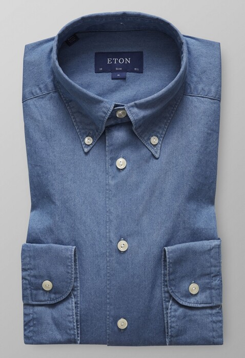 Eton Slim Lightweight Denim Overhemd Avond Blauw