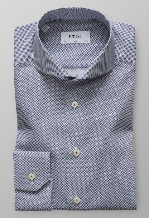 Eton Slim Micro Contrast Poplin Overhemd Dark Navy