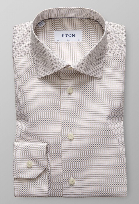 Eton Slim Micro Pattern Cutaway Overhemd Diep Bruin