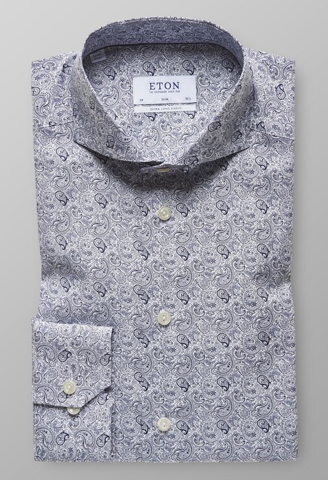 Eton Slim Paisley Extra Long Sleeve Shirt Navy