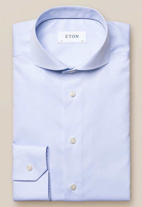 Eton Slim Plain Poplin Overhemd Licht Blauw Melange