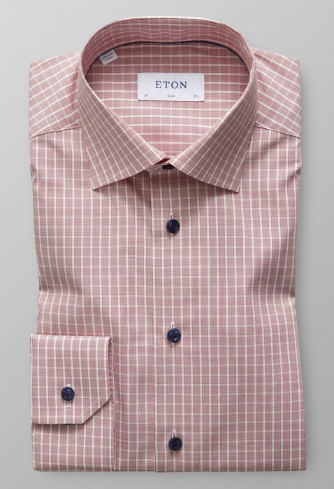 Eton Slim Poplin Weave Check Overhemd Roodroze