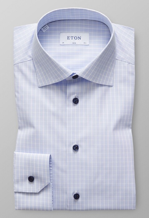 Eton Slim Poplin Weave Check Shirt Evening Blue