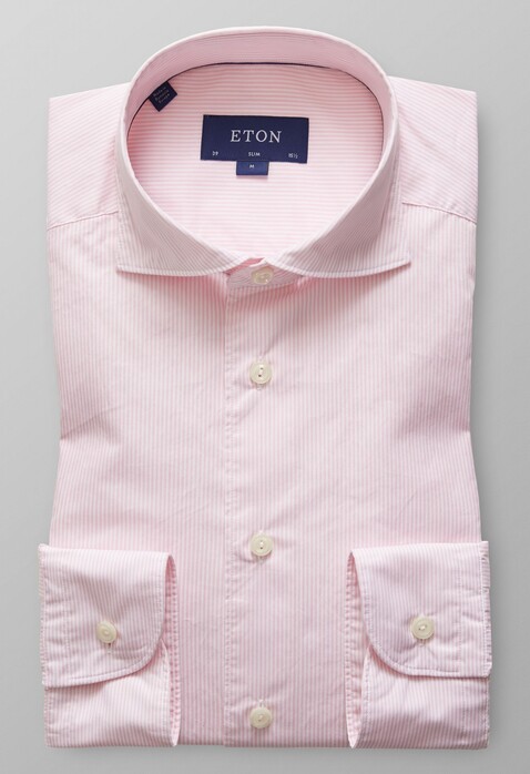 Eton Slim Striped Lightweight Twill Shirt Pink