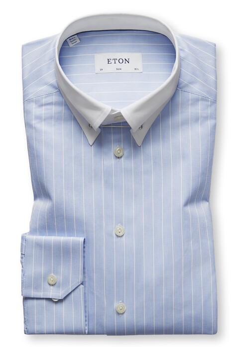 Eton Slim Striped Pointed Pin Overhemd Licht Blauw