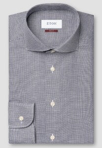 Eton Small Houndstooth Cotton Linen Shirt Navy