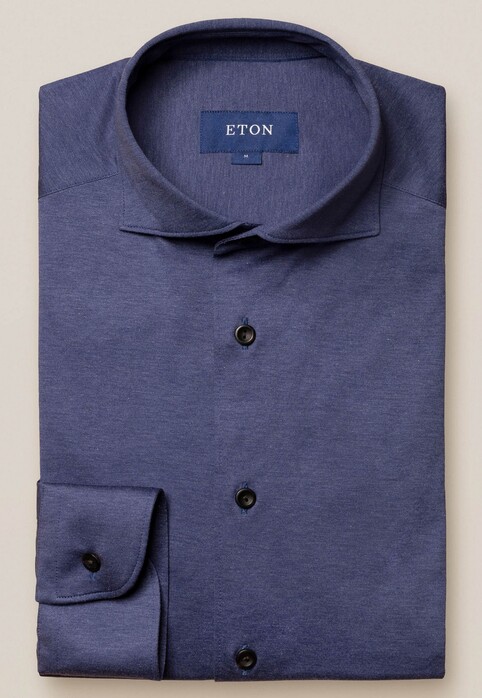 Eton Soft Jersey Uni Overhemd Donker Blauw