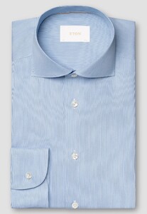 Eton Soft Touch Cotton Silk Fine Stripe Overhemd Licht Blauw