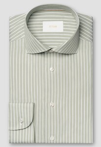 Eton Soft Touch Cotton Silk Stripe Mother of Pearl Buttons Shirt Light Green