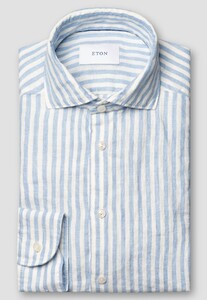 Eton Soft Touch Garment Washed Linen Twill Classic Stripe Shirt Light Blue