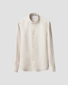 Eton Soft Touch Garment Washed Linnen Twill Classic Stripe Overhemd Beige