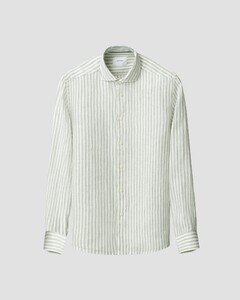 Eton Soft Touch Garment Washed Linnen Twill Classic Stripe Overhemd Groen