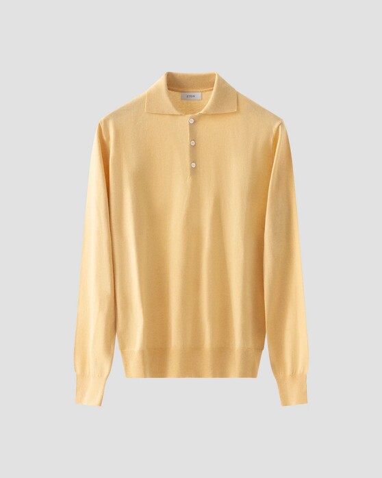 Eton Soft Touch Natural Stretch Fine Knit Cotton Cashmere Trui Geel
