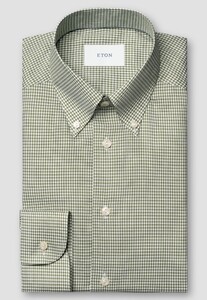 Eton Soft Touch Organic Cotton Button-Down Signature Oxford Check Shirt Green