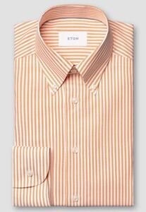 Eton Soft Touch Signature Oxford Organic Cotton Stripe Shirt Fine Orange