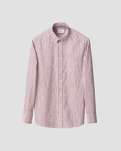 Eton Soft Touch Subtle Textured Royal Oxford Stripe Button-Down Overhemd Donker Rood
