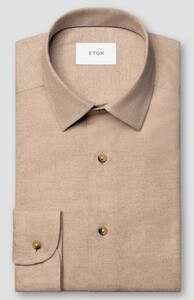 Eton Solid Color Double-Twisted Yarn Cotton Flanel Overhemd Beige