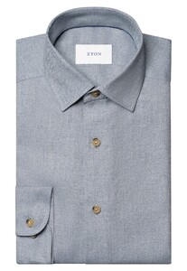Eton Solid Color Double-Twisted Yarn Cotton Flanel Overhemd Blauw