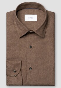 Eton Solid Color Double-Twisted Yarn Cotton Flanel Overhemd Bruin