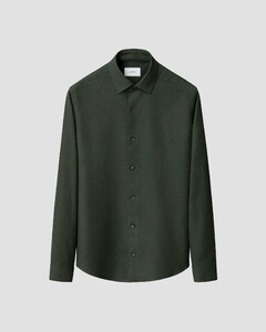Eton Solid Color Double-Twisted Yarn Cotton Flanel Overhemd Donker Groen