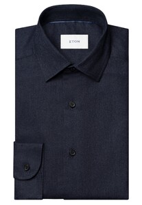 Eton Solid Color Double-Twisted Yarn Cotton Flanel Overhemd Navy